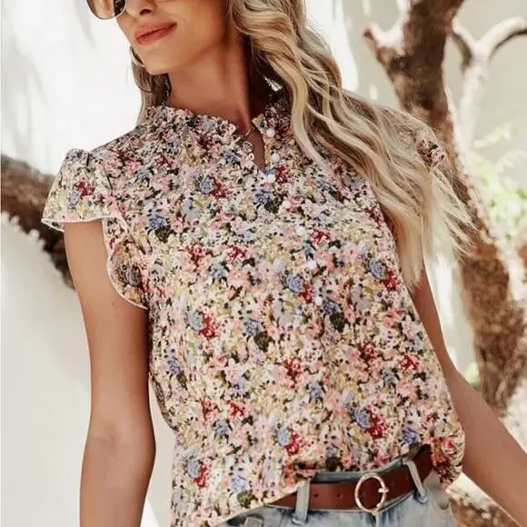 *NEW* Boho Floral Ruffle Cap Sleeve Top | Size XL - Picture 4 of 10